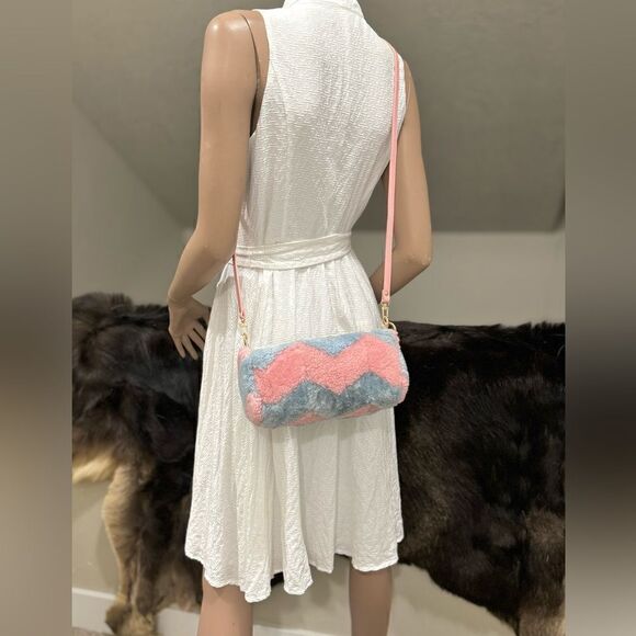 Handmade Colorblock Genuine Shearling Leather Barrel Bag & 3 Strap Styles - Picture 5 of 16